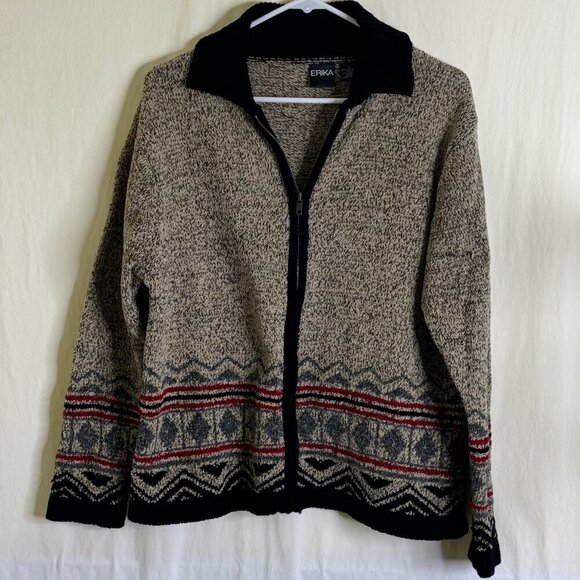 Vintage 80s Erika Classics Full Zip Knit Sweater Cardigan Women Size's Large - Picture 1 of 8